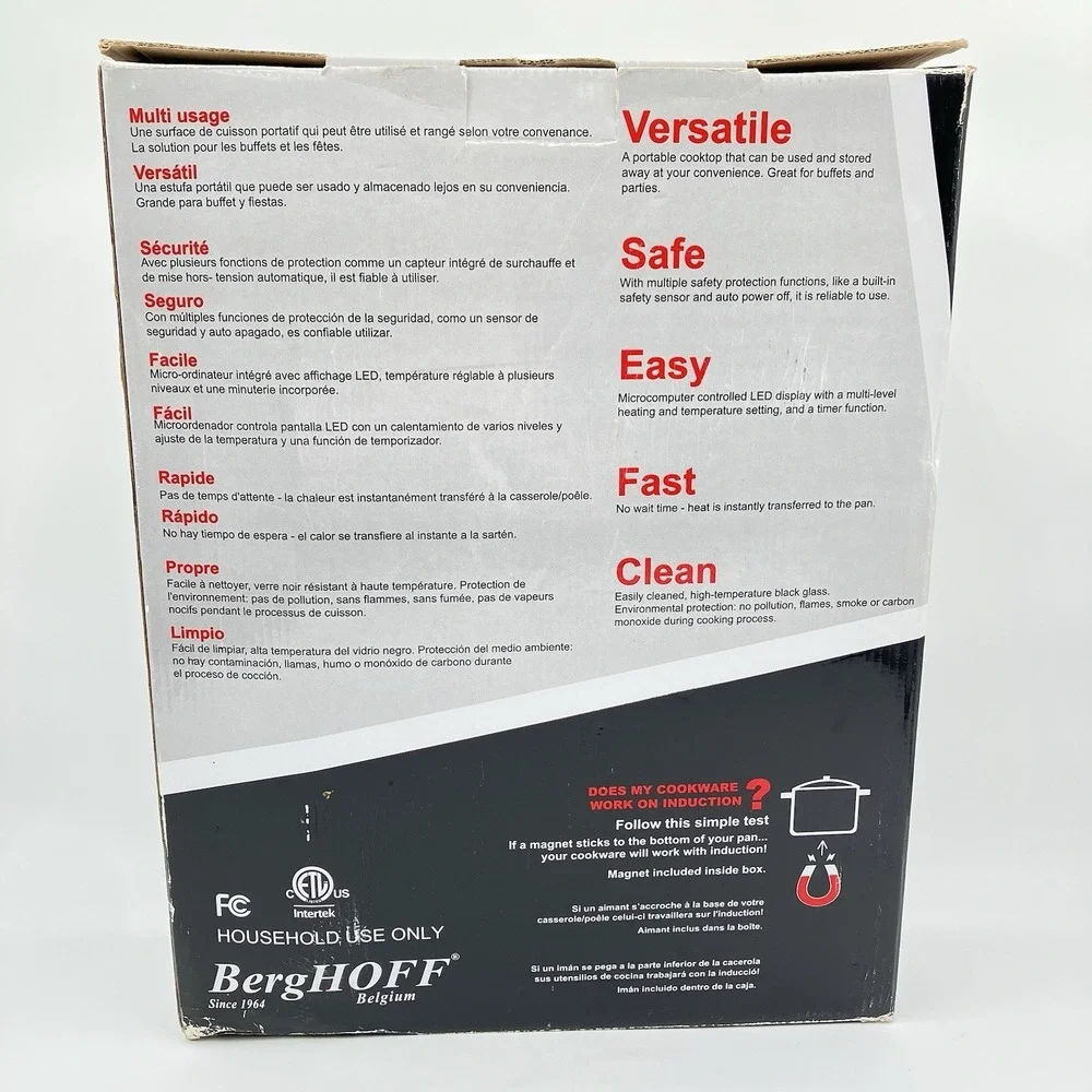 Berghoff Electric Induction Stovetop Cooktop XL Portable Adjustable Safety 1800W